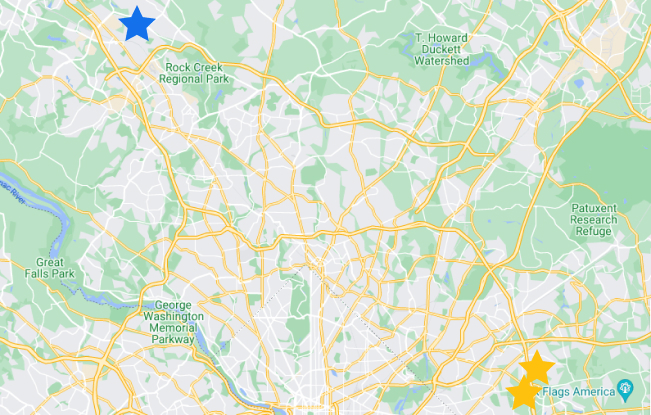 Map of Foundation Schools with stars showing locations and featuring Gaithersburg
